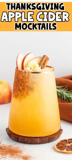 an apple cider cocktail in a glass with cinnamon garnish on the rim