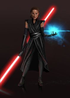 a woman in a star wars costume holding a light saber