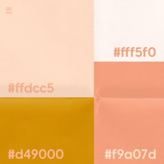 four different colored papers with the words ffcccs on them in white, pink, and yellow