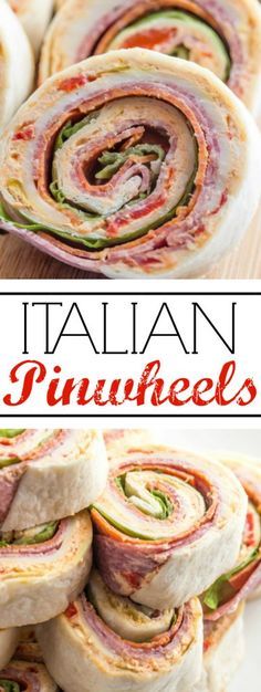 italian pinwheels are stacked on top of each other with the title above it