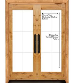 an image of double doors with measurements for the glass and wood panels on each side