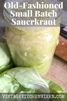 an old fashioned small batch sauerkraut in a jar