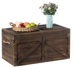 Wooden Lockable Trunk, Brown - Large - Home Decor & Things Are Us Wooden Trunk, Wooden Trunks, Craft Storage Furniture, House Updates, Storage Trunks, Storage Trunk, Wooden Design, Rustic Farmhouse Style, Nail Head