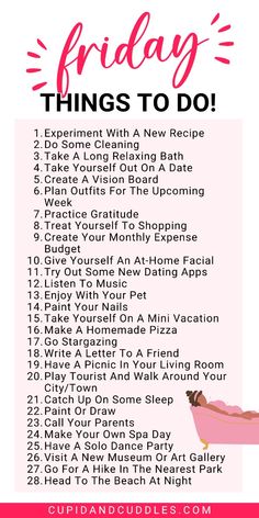 the friday things to do list is shown in pink and black with text overlay