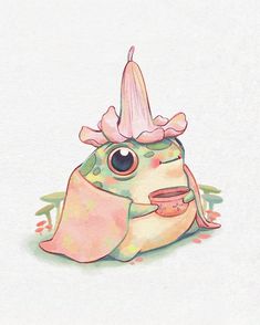 a drawing of a fish with a hat on it's head and a donut in its mouth