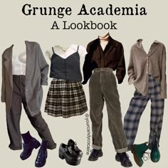 I'm just trying to get a better idea of what this aesthetic and what it means looks like. Grunge Academia Aesthetic, Grunge Academia Outfits, Punk Academia, Outfit Ideas Grunge, Grunge Academia, Grunge Dark Academia, Sixth Form Outfits