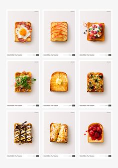 several different types of food are arranged in squares