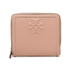 Pebbled leather. Snap closure. Interior zipper coin pocket, 2 bill pocket, 6 credit card slots. Logo-jacquard lining. 4.3"L x 4.5"H x 1"D Color: Pink.  Gender: female.  Age Group: adult. Pebbled Leather, Cloth Bags, Handbag Accessories, Tory Burch, Bag Accessories, Zipper, Wallet, Pink, Leather