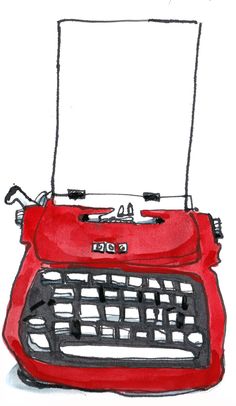 a drawing of an old typewriter with a blank paper attached to the front cover