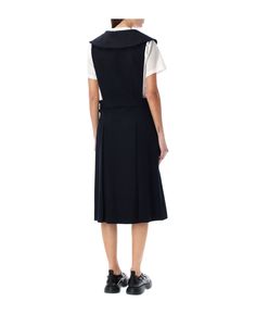 Best price on the market at italist | Comme Des Garçons Girl Sailor Style Midi Dress Tailored Sleeveless Spring Dress, Tailored Sleeveless Dress For Spring, Classic Navy Dress For Workwear, Wool Midi Dress For Work, Classic Wool Dress For Office, Classic Wool Office Dress, Classic Wool Dresses For Office, Chic Sleeveless Pinafore Dress For Work, Classic Navy Dress For Daywear