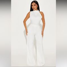 Brand New Never Worn Excellent Condition Fashion Nova Jumpsuits & Rompers, White Sleeveless Pantsuit For Night Out, Chic High Waist White Bodysuit, Chic White High Waist Bodysuit, White Fitted Pantsuit For Night Out, Fitted White Pantsuit For Night Out, Elegant White Jumpsuits And Rompers For Night Out, White High-waist Bodysuit For Night Out, White High Waist Bodysuit For Night Out