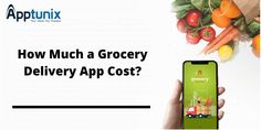 a person holding an iphone with the text how much a grocery delivery app cost?