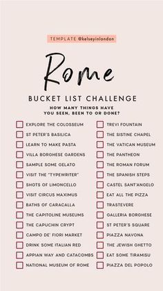 the rome bucket list is shown in red and black