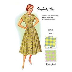 Buyenlarge 'Simplicity Plus' by Fashion Frocks Vintage Advertisement Patron Vintage, Vintage Dress Patterns, 1940s Fashion, 60s Fashion, 50s Fashion, 1950s Fashion, Fashion Plates, Mode Vintage, Vintage Sewing Patterns