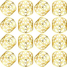 a set of twelve golden circles with different angles and shapes on them, all in the same