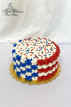 a cake with red, white and blue frosting