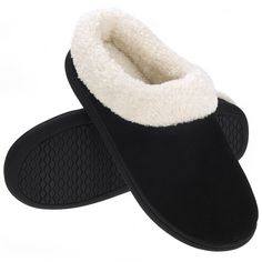 Womens Memory Foam Cozy Slippers Fuzzy Slip On Warm Home House Shoes Winter Clog Cozy & Warm: Plush fluffy lining is skin friendly and moisture-wicking which really make you enjoy the comfy wearing feeling. Slip on the house shoes and you will feel quick warm in a second.   Memory Foam insole: High density memory foam and cushioning EVA insole mold to your feet and you'll feel like walking on pillows. Classic and elegant design: Classic style slip-on clog with breathable open back. Easily slides Winter Clogs, Indoor Outdoor House, Outdoor House, Clogs Style, Black Slippers, Outdoor Slippers, Clog Slippers, Fuzzy Slippers, Ugg Slippers