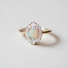 Arielle Diamond Opal Ring - Rings October Birthstone Engagement Ring, Opal Engagement Ring Gold, Wedding Rings Gemstone, Bohemian Style Rings, Oopsie Daisy, Opal And Diamond Ring, Ring Cuts, Opal Diamond Ring, Opal Engagement Ring