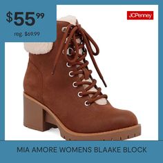 Inspired by utilitarian fashion, the Blaake is a winter staple. Crafted with faux leather, shearling upper and our signature footbed giving you maximum comfort and warmth.Features: ComfortClosure Type: Lace-UpShaft Circumference: 12 InchesBoot Shaft Height: 5 InchesPlatform Shoe Height: 1 InchShoe Heel Height: 2 1/2 InchesUpper/Outer Base Material: 100% PolyuretheneShoe Lining Material: PolyurethaneSole Material Content: 100% Thermoplastic-RubberCalf Width: RegularToe Type: Closed Toe, Plain To… Utilitarian Fashion, Heeled Lace Up Boots, Boots Brown, Lace Boots, Brown Boots, Lace Up Boots, Block Heels, Heel Height, Outfit Inspirations