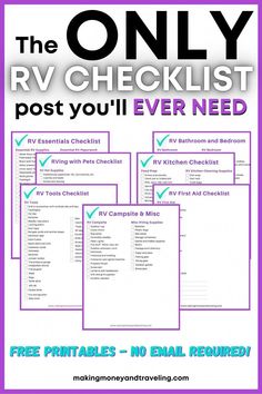 the rv checklist post you'll ever need is shown in purple and black