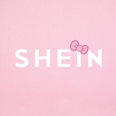 the word shein is written in white on a pink background with two little bows