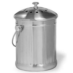 a stainless steel trash can with lid