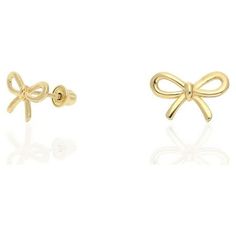 These beautiful bow shaped earrings are crafted in 14k yellow gold and safely secured with baby screw back closure. The high polish finish gives it additional shine. Available in three sizes. Size: one size.  Gender: female.  Age Group: kids. Bow Earrings Gold, Gold Bow Earrings, Kid Earrings, Gold Bow Tie, Gold Jewelry Earrings, Kids Earrings, Bow Earrings, Book Art Drawings, Christmas Wishlist