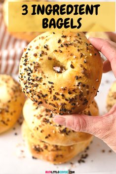 three bagels stacked on top of each other with text overlay reading 3 ingredient bagsel