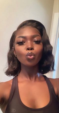 Short Wig Curls Black Women, Curled Bob Black Women Middle Part, Old Money Bob Black Women, Brown Wigs Black Women Bob, Lace Bob Wig Black Hair, African Fashion Week, Beautiful Photoshoot Ideas, Hair Inspiration Short