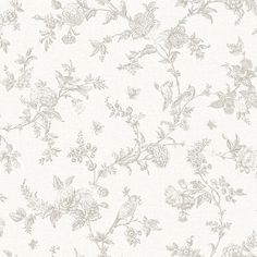 Nightingale Taupe Floral Trail Wallpaper from the Delphine Collection by Brewster Country Cottage Design, Stripped Wallpaper, Brewster Wallpaper, Hallway Entry, Look Wallpaper, Toile Wallpaper, Cream Wallpaper, W Wallpaper, Bird Wallpaper