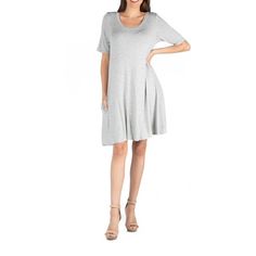 A perfect mix of style and practicality, this dress features elbow length sleeves, scoop neckline and pockets. Easy to layer with and style, the loose fit and soft flare hem make this the perfect figure flattering piece for all seasons. ,R0136149 MADE IN THE USA Made In The USA Size: 1X. Color: Gray. Gender: female. Age Group: adult. Missy Dresses, Womens T Shirt Dress, Dress Guide, Loose Fitting Dresses, Review Dresses, Plus Size Skirts, Elbow Length Sleeve, Shirtdress, Maternity Tops