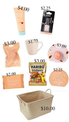 an assortment of items that include soap, coffee mug and other items for $ 1 00