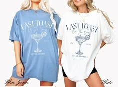 two women standing next to each other wearing t - shirts that say lastolos on the front