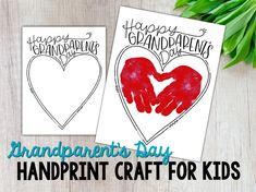 two handprint valentine's day cards with the words happy grandparents and grandpa on them