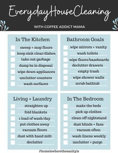 the printable list for everyday house cleaning