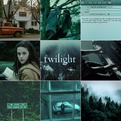 the twilight movie collage is shown in multiple different pictures, including a red truck and trees