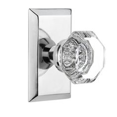 an image of a glass door handle with crystal knobs on the front and side