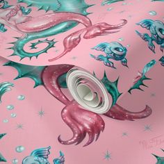 a pink and blue wallpaper with mermaids on it's side, including stars