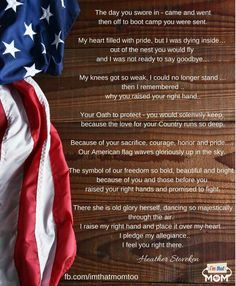 an american flag with the poem written in front of it on top of a wooden table