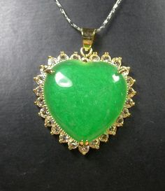 Genuine Yellow Gold Plate White Zircon Green Jade Love Heart Pendant Necklace With 18 inches Chain It include Yellow Gold plate Chain Include Jewelry Pouch ** Free ** Include Yellow Gold Plate Chain ** Free ** Jade 100% Real China Northern Jade Jade Enhance by Heat Size 37 mm X 30 mm X 8 mm Color See Photo ** Green Color ** Picture Due to our low photography level, the real item is much better then the picture Jade Dragon, Yellow Gold Engagement Rings, Green Jade, Gorgeous Jewelry, Gold Engagement, Gold Plated Chains, Jade Green, Shades Of Purple, Heart Pendant Necklace