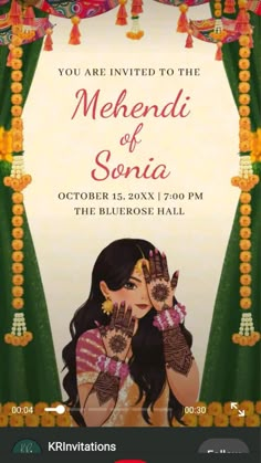 Mehendi Illustration Wedding, Mehendi Digital Invitation, Indian Bride Mehendi Illustration, Mehendi Quotes For Bride, Mehandi Illustration Bride, Mehendi Card Template, Indian Wedding Card Design Templates, Mehendi Card Design, Mehndi Wedding Invitation