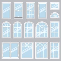 a set of twelve windows with archeds and panes, all in different sizes