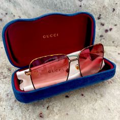 Great Condition. Authentic Gucci Case. Luxury Gucci Sunglasses With Tinted Lenses, Pink Gucci Sunglasses, Luxury Pink Gucci Sunglasses, Gucci Pink Tinted Sunglasses, Trendy Gucci Sunglasses With Anti-reflective Coating, Gucci Accessories, Gucci Sunglasses, Tortoise, Sunglasses Accessories