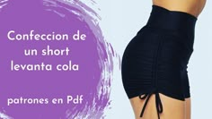 the back of a woman's skirt with text that reads confection de un short lavanta cola