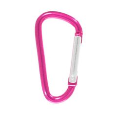 the pink carabiner has a white handle