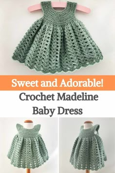 the crochet baby dress is shown with text that says, sweet and adorable