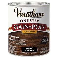 a can of varathane gel stain on a white background with brown trim