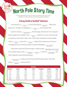 the elf on the shelf worksheet for north pole story time with pictures and text