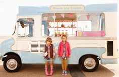 Betty, named after Hayley’s grandma, is a 1973 Bedford cf who has been lovingly restored & decorated in beautiful shades of pale blue 'n cream. To complete the authentic 50’s feel she is decked out in Cath Kidston oilcloth & festooned with bunting. (2) Vintage Ice Cream Truck, Dessert Truck, Mr Whippy, Step Van, Coffee Truck