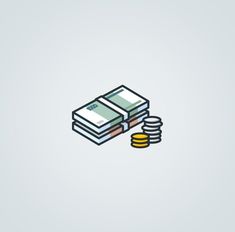 stack of money and coins on white background